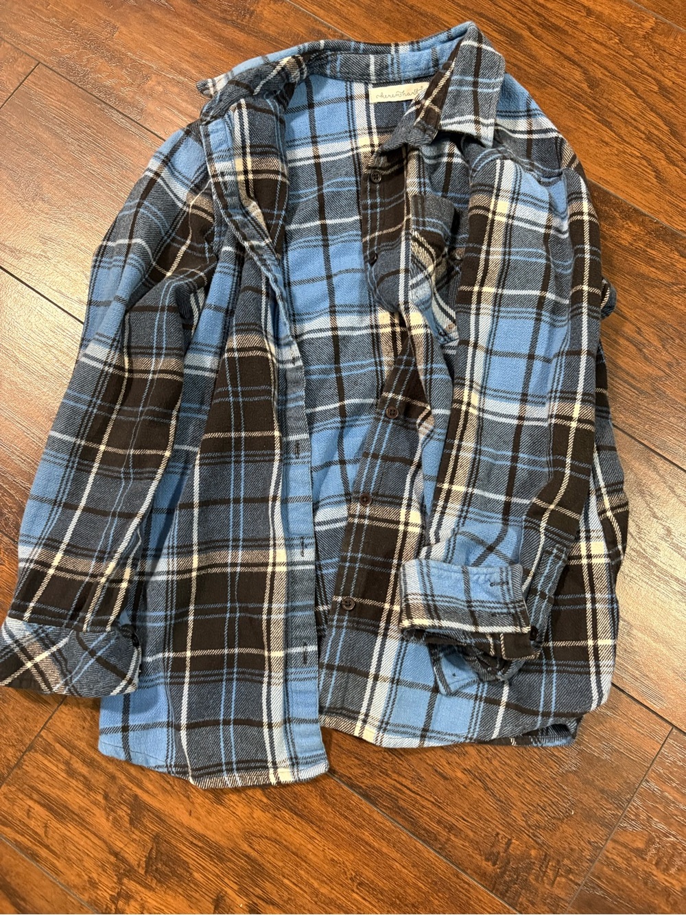 Women’s Blue Plaid Button-Up Flannel Shirt